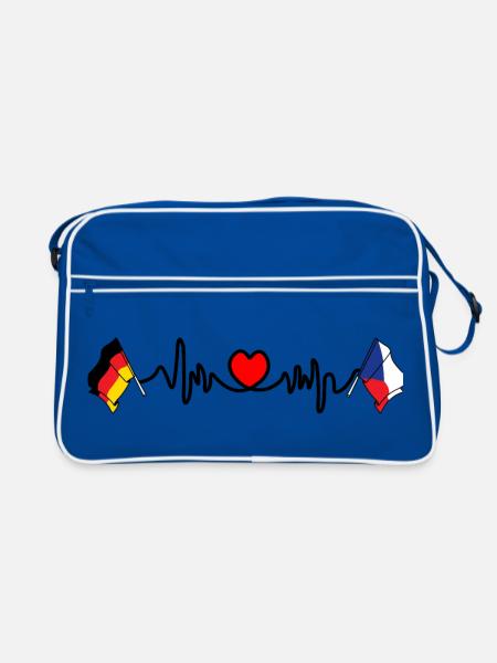 Cardioherz mit Flagge Deutschland und Flagge Tschechien - Retro Tasche - Blau/Weiß - Vorne