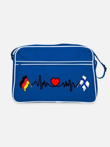 Cardio heart with Flag Germany and flag Finland - Retro Bag - blue/white - Front