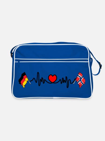 Cardio heart with Flag Germany and flag Norway - Retro Bag - blue/white - Front