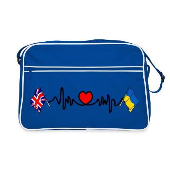 Cardio coeur avec drapeau de l’Angleterre et drapeau de l’Ukraine - Sac Retro - bleu/blanc - Devant
