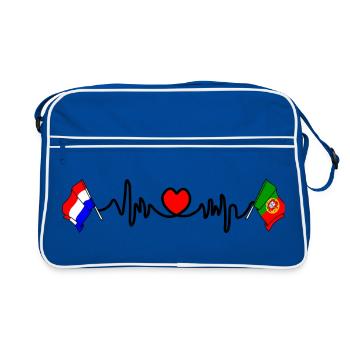 Cardio coeur avec Drapeau Pays-Bas, drapeau Portugal - Sac Retro - bleu/blanc - Devant