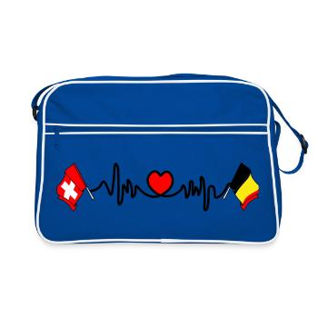 Cardio coeur avec drapeau de la Suisse, drapeau de la Belgique - Sac Retro - bleu/blanc - Devant
