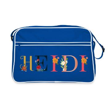 Nom HEIDI décoré de fleurs - Sac Retro - bleu/blanc - Devant