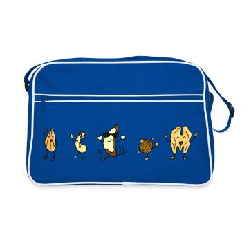 Nuss Nüsse Veggie Vegan Essen lustige Message - Retro Tasche - Blau/Weiß - Vorne