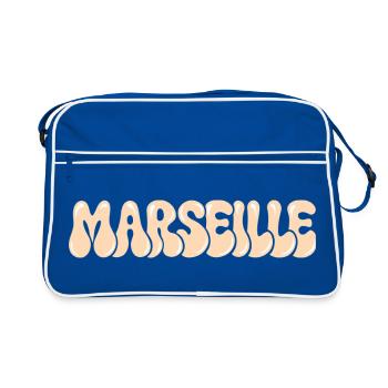 Marseille Mittelmeer-Typo-Blase - Retro Tasche - Blau/Weiß - Vorne