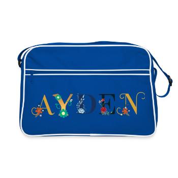 Nom AYDEN orné de fleurs - Sac Retro - bleu/blanc - Devant