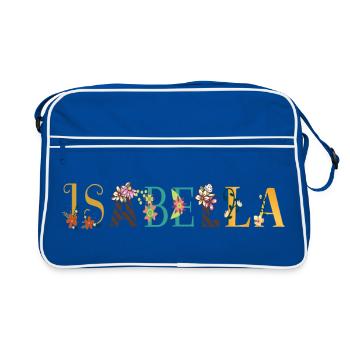 ISABELLA Name Art With Flowers Embroidered - Retro Bag - blue/white - Front