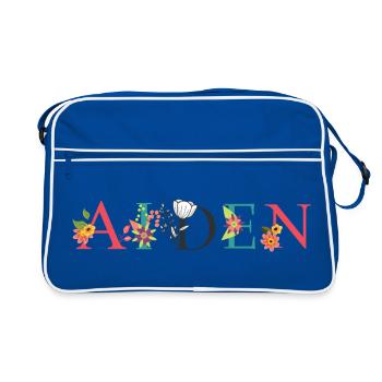 Art du nom AIDEN avec des fleurs brodées - Sac Retro - bleu/blanc - Devant