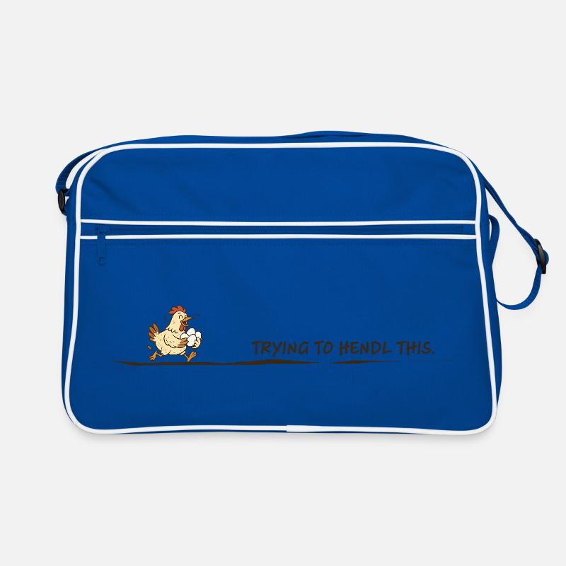 Trying to Hendl This Huhn Denglisch Spruch witzig - Retro Tasche - Blau/Weiß