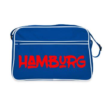 Hamburg - Hansestadt - Alster - Elbe - Hafen - Retro Tasche - Blau/Weiß - Vorne