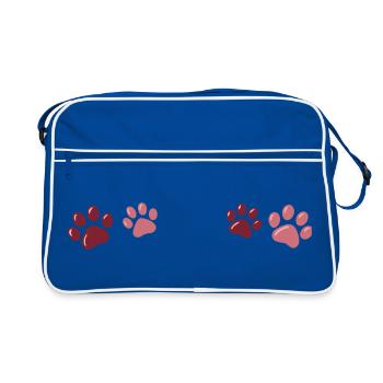 Two-tone red paw prints - Retro Bag - blue/white - Front