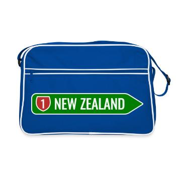 Flèche de panneaux routiers de Nouvelle-Zélande – Symbole de la route 1 - Sac Retro - bleu/blanc - Devant