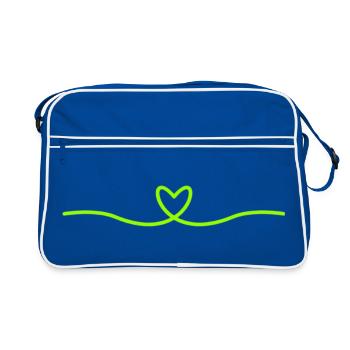 Minimal Herz Linie | Grünes Herz Design - Retro Tasche - Blau/Weiß - Vorne