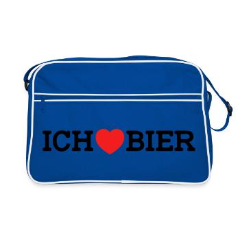 Ich liebe Bier (Farben änderbar) - Retro Tasche - Blau/Weiß - Vorne