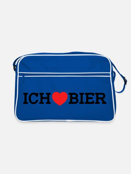 Ich liebe Bier (Farben änderbar) - Retro Tasche - Blau/Weiß - Vorne