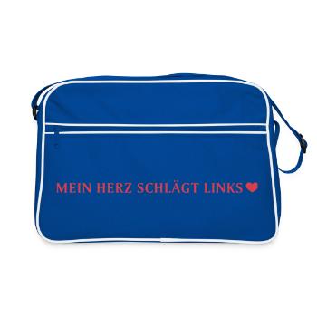 Mon cœur bat à gauche Déclaration contre droite - Sac Retro - bleu/blanc - Devant