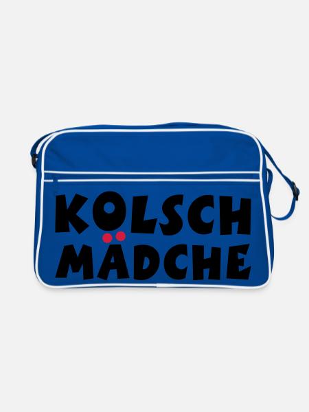 Kölsch Mädche - Ein Mädchen aus Köln - Retro Tasche - Blau/Weiß - Vorne