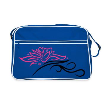 Large lotus flower with small tribal. - Retro Bag - blue/white - Front