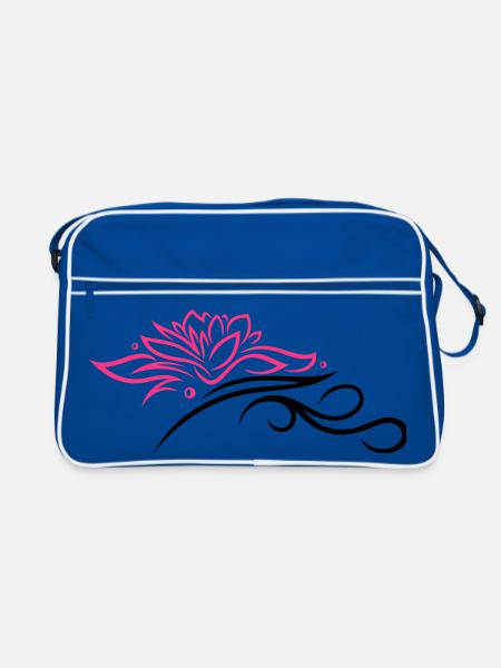 Lotus mit Tribal, Wellness, Yoga - Retro Tasche - Blau/Weiß - Vorne