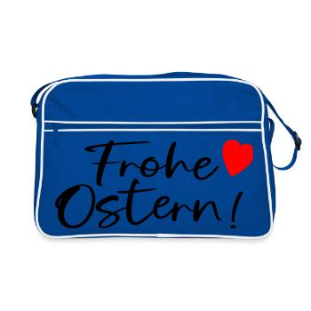 FROHE OSTERN WÜNSCHEN - Retro Tasche - Blau/Weiß - Vorne
