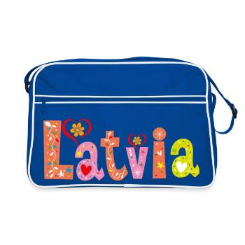 Personalisierter Name Lettlands - Retro Tasche - Blau/Weiß - Vorne