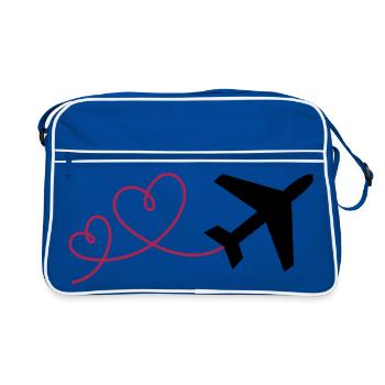 Flugzeug mit 2 Herzen  - Retro Tasche - Blau/Weiß - Vorne