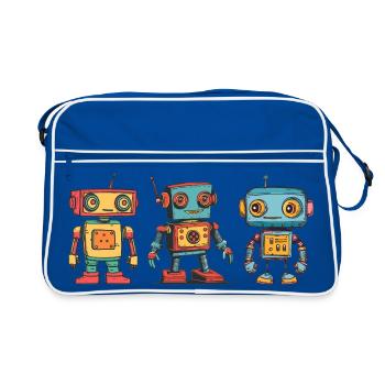 Nostalgic Retro Robot Illustration - Retro Bag - blue/white - Front