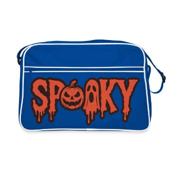 Gruseliger Halloween Kürbis & Geist - Retro Tasche - Blau/Weiß - Vorne