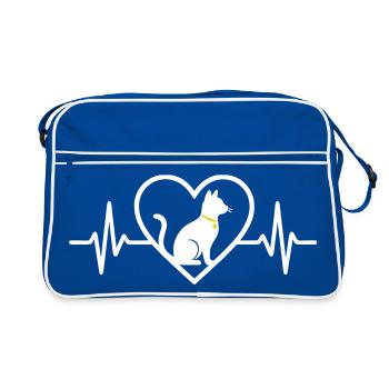 Cat Heart Silhouette Feline Cute Pet Lover - Retro Bag - blue/white - Front