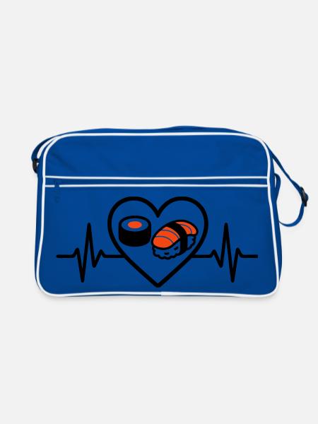 Sushi Heart Maki Salmon Japan Food Lover - Retro Bag - blue/white - Front