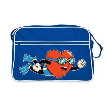 Heart diver with fins and diving goggles - Retro Bag - blue/white - Front