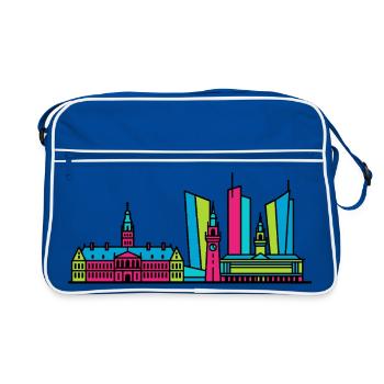 Die Haager Stadtsilhouette Binnenhof Moderne Linienkunst - Retro Tasche - Blau/Weiß - Vorne