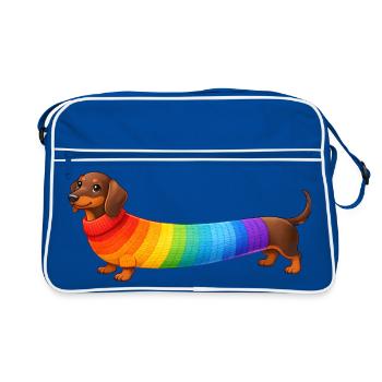 Teckel avec un pull arc-en-ciel - Sac Retro - bleu/blanc - Devant