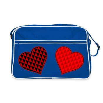 Duo Cœur Géométrique Rouge Noir - Sac Retro - bleu/blanc - Devant