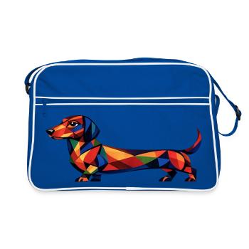 Geometrischer Dackel - Retro Tasche - Blau/Weiß - Vorne