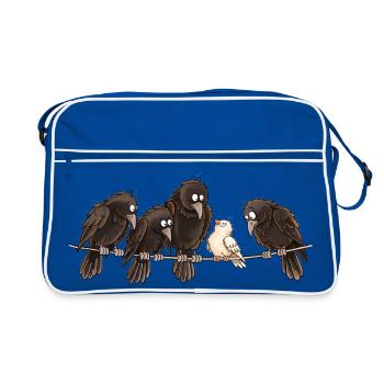 Krähen Raben Taube Statement Anderssein Vogel - Retro Tasche - Blau/Weiß - Vorne