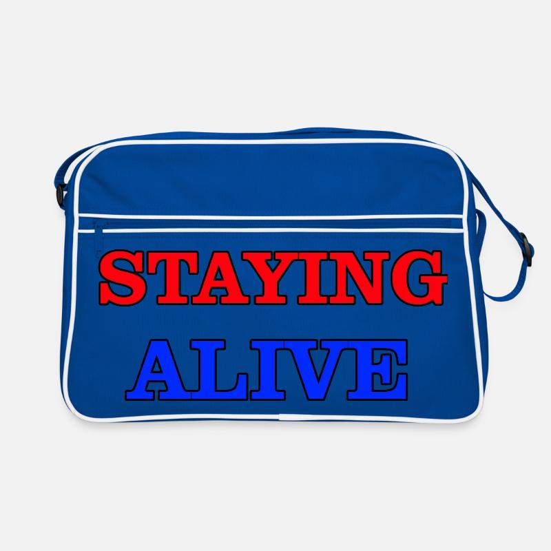 Am Leben bleiben - Retro Tasche - Blau/Weiß