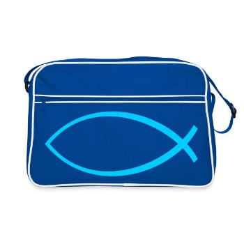 Ichtus fish light blue - Retro Bag - blue/white - Front