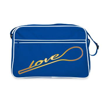 Cuisiné avec amour - cuillère d’or avec typo - Sac Retro - bleu/blanc - Devant