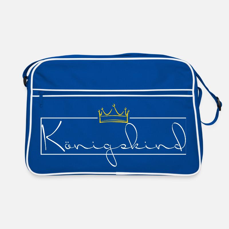 Koenigskind - weiß mit goldener Krone - Retro Tasche - Blau/Weiß