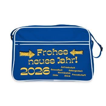 Bonne année 2026, vœux de nouvel an, texte doré - Sac Retro - bleu/blanc - Devant
