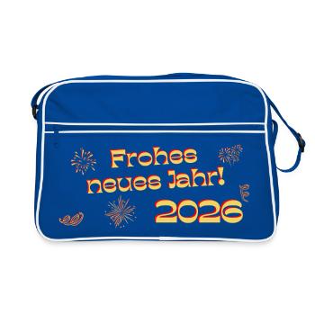Texte décoratif rouge doré « Bonne année 2026 » - Sac Retro - bleu/blanc - Devant