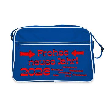 New Year's Wishes Text Red Happy New Year 2026 - Retro Bag - blue/white - Front