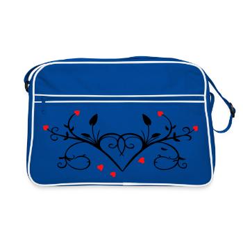 Ornament mit Herzchen - Retro Tasche - Blau/Weiß - Vorne