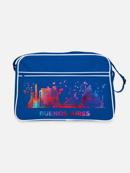 Portenos Skyline Buenos Aires - Retro Tasche - Blau/Weiß - Vorne