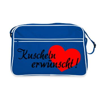 Kuscheln, Kuschelzeit, nur kuscheln, knuddeln - Retro Tasche - Blau/Weiß - Vorne