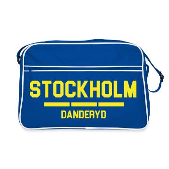 Stockholm Danderyd City Skyline in Yellow Night - Retro Bag - blue/white - Front