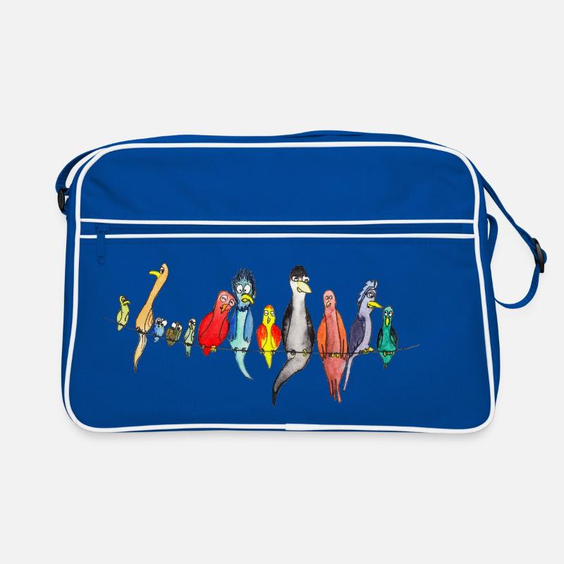 Bunte Vögel auf der Leine Retro Tasche