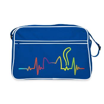 Regenbogen Herzschlag Hund - Retro Tasche - Blau/Weiß - Vorne