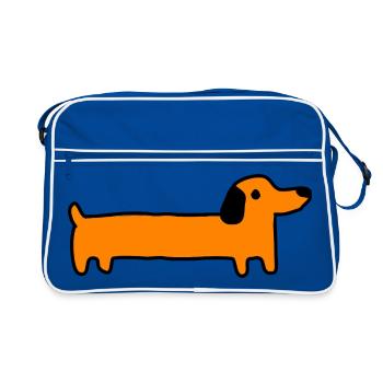 Dackel Hund Geschenk - Retro Tasche - Blau/Weiß - Vorne